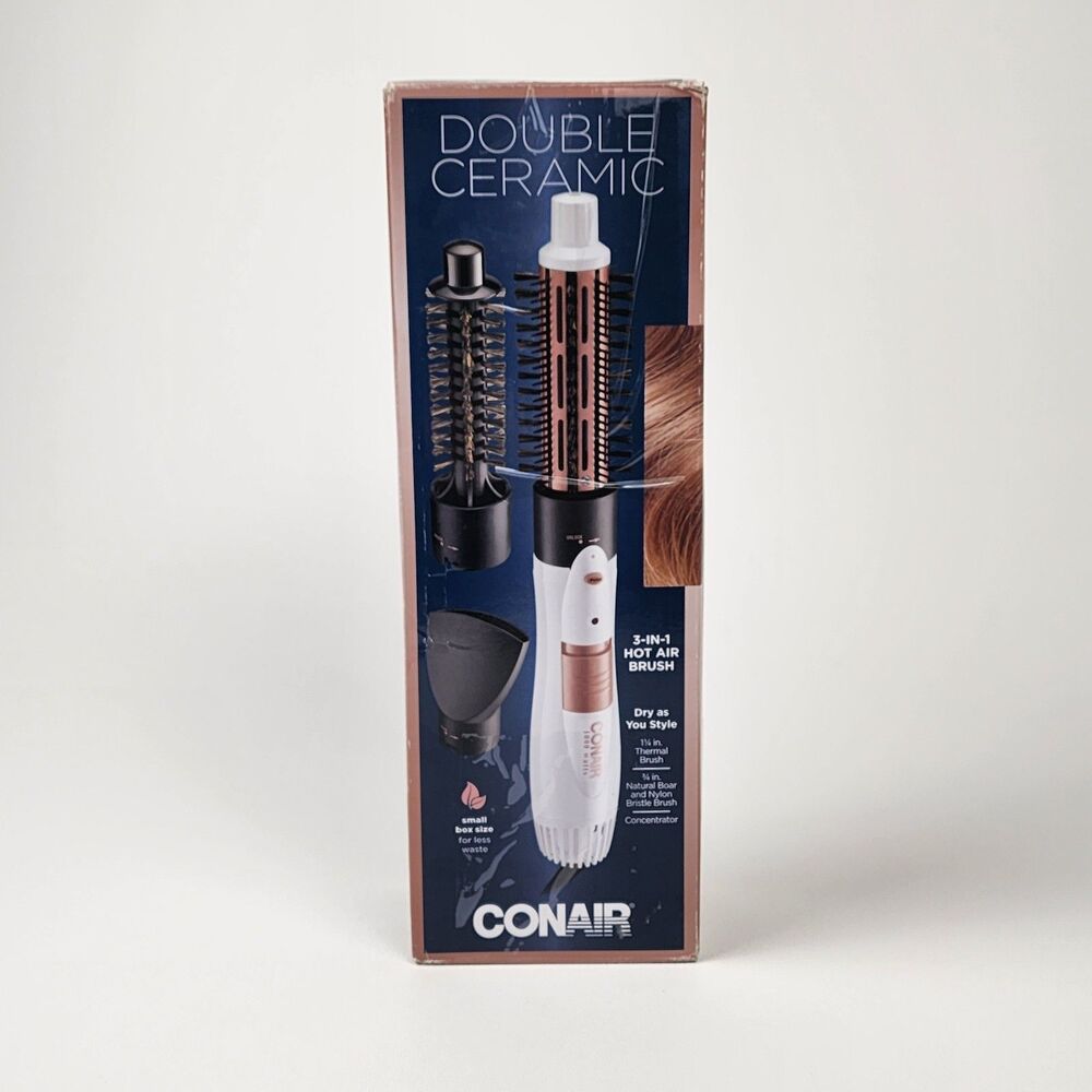Conair Double Ceramic 3-in-1 Hot Air Brush White Curling Styling Dryer Brush
